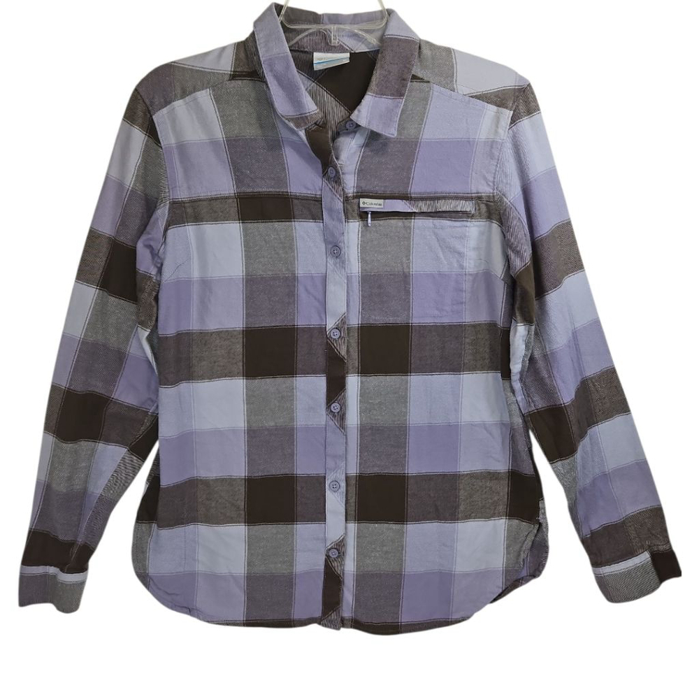Columbia Plaid Flannel Button Down Shirt Purple Brown size M